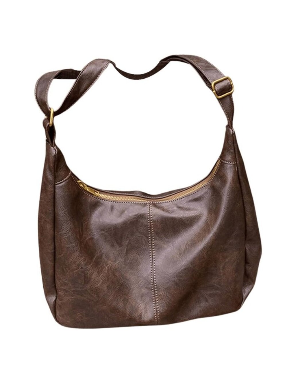 Women's Soft PU Leather Crossbody Bag Vintage Slouchy Hobo Bag with Zipper